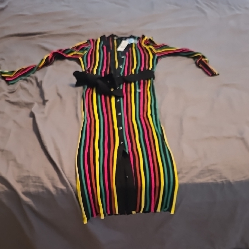 Red and Black Long Sleeve Ruched V-Neck Dress
